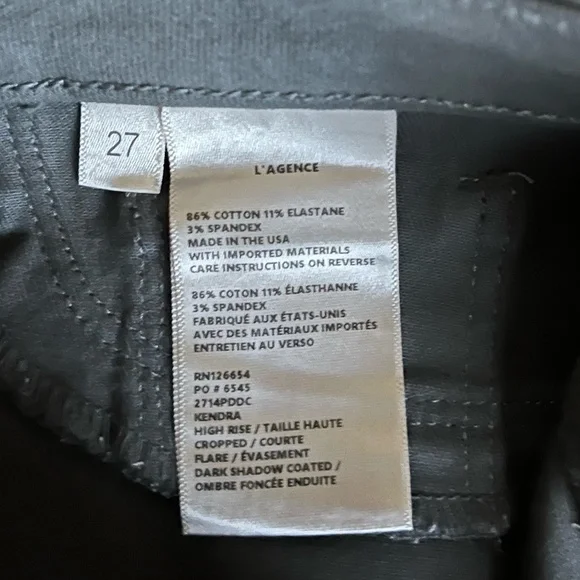 NWT L'AGENCE | Kendra Coated Cropped Flare Jean in DARK SHADOW COATED | 27 & 29 - Picture 10 of 16